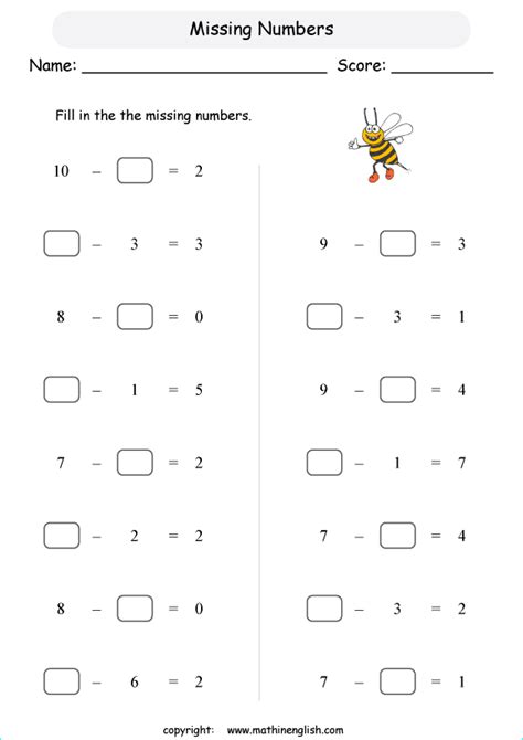 Math Worksheets For Grade 1 Missing Numbers