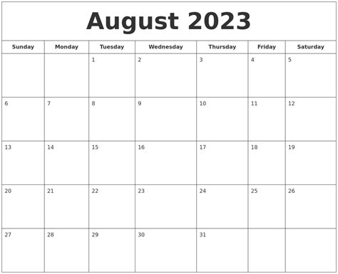 August 2023 Printable Calendar