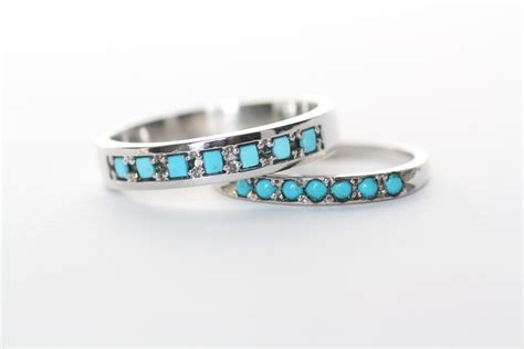 Antique Turquoise Wedding Bands In White Gold By Mociun Turquoise