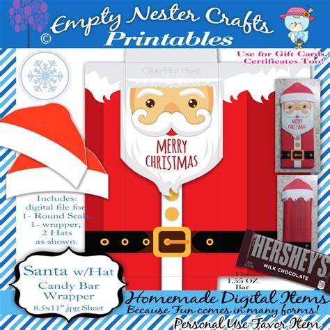 These christmas candy bar wrappers make an easy gift for teachers, neighbors and friends plus they are a great stocking stuffer or party favor! Hershey 1.55oz Candy Bar Wrapper, Merry Christmas - Santa Face, with Hat, party favor, holiday ...