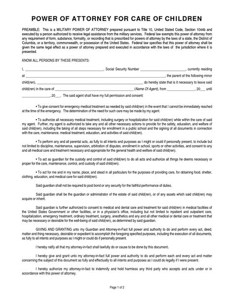 Power Of Attorney Form For Children Free Printable Documents