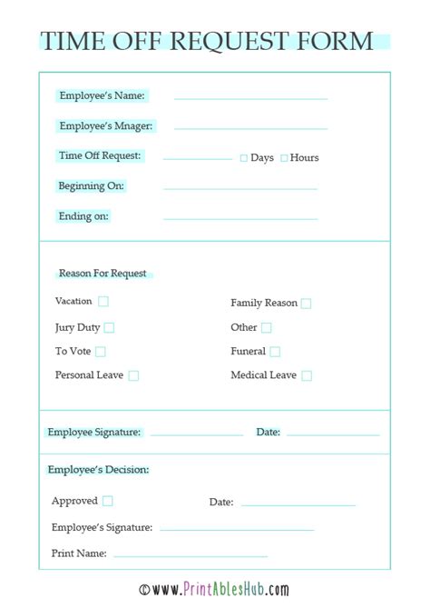 Free Printable Time Off Request Form Pdf Employee Time Off Record