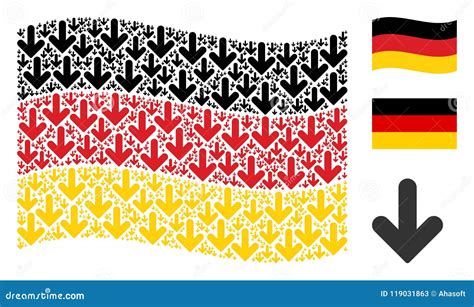 Waving German Flag Pattern Of Arrow Down Icons Stock Vector
