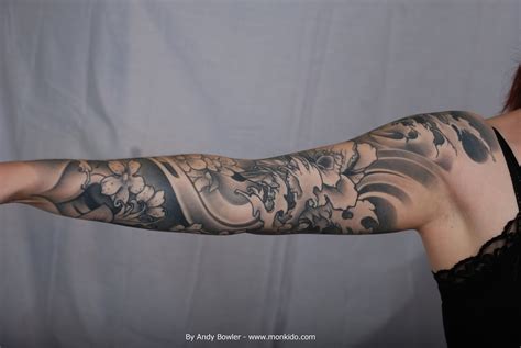 Japanese Sleeve Tattoo Black And Greyhelenasaurus