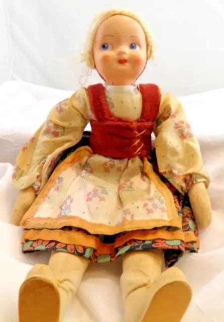 Vintage 14and Polish Cloth Sawdust Doll Celluloid Plastic Mask Hand Painted Face 38 95 Picclick