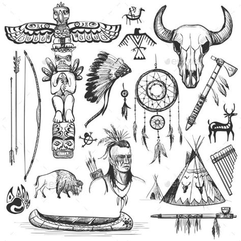 Set Of Wild West American Indian Designed Elements American Indian