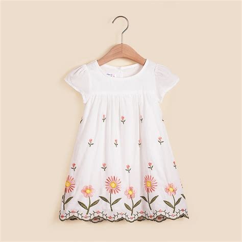 Immdos Girls Summer Dress Kids Cotton Embroidery Dresses Baby Flower