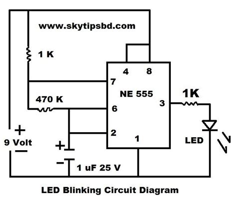 Led Blinking Circuit Diagram By Using Ic Ne 555