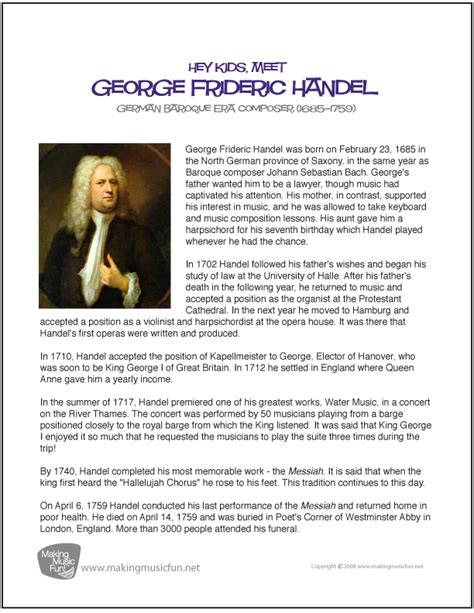 George Frideric Handel Free Famous Composer Biography