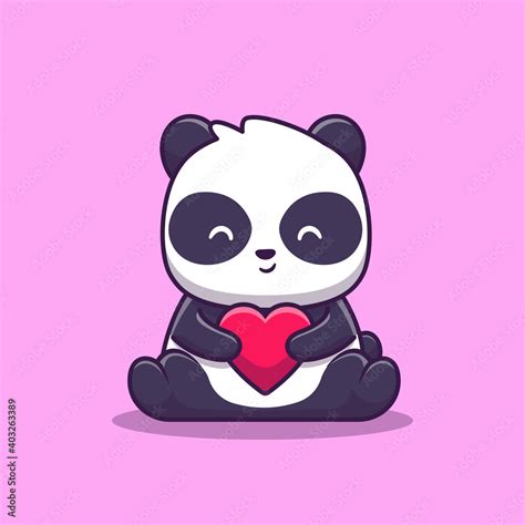Cute Panda Holding Love Cartoon Vector Icon Illustration Animal Love