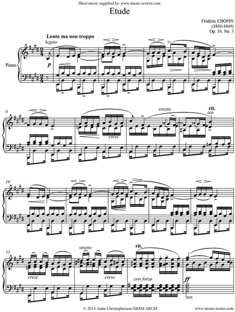 Chopin Op10 No03 Etude Piano Original Classical Sheet Music
