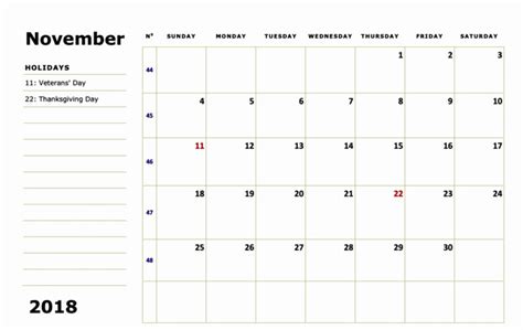 November 2018 Calendar Usa