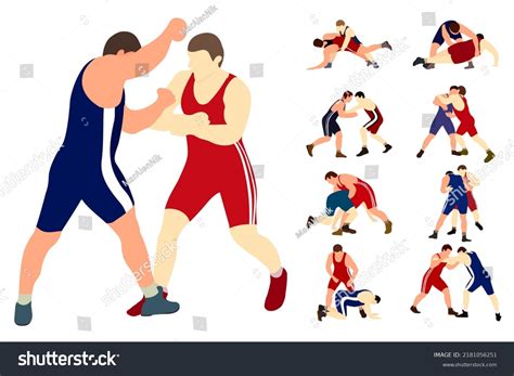 Vector Collection Athletes Wrestlers Wrestling Duel Stock Vector