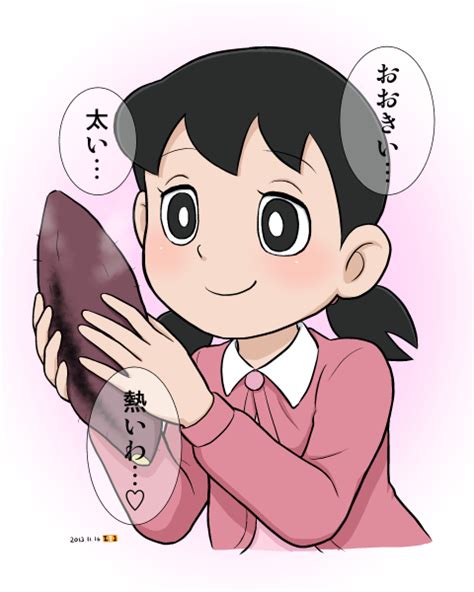 mochi iri kinchaku minamoto shizuka doraemon commentary request translation request 1girl