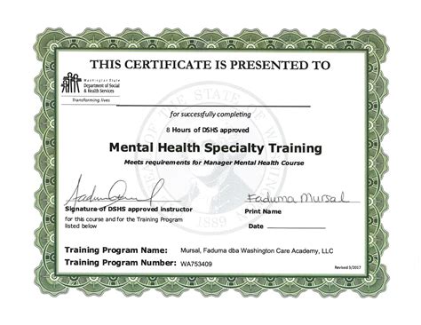 Mental Health Specialty Training Certificate Updated - Washington Care