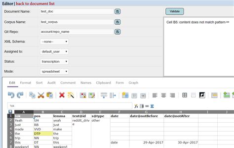Xml Spreadsheet Editor Within Gitdox Version Controlled Annotation