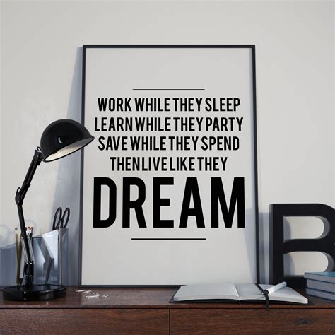 Work While They Sleep Motivational Quote Poster Print Room Etsy
