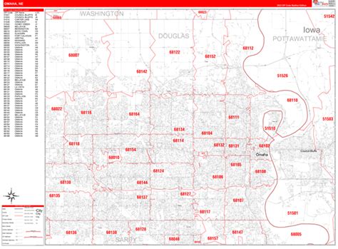 Omaha Nebraska Zip Code Wall Map Red Line Style By Marketmaps Mapsales