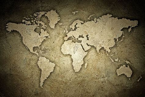 Sepia Stone Texture World Map Large Wall Mural Self