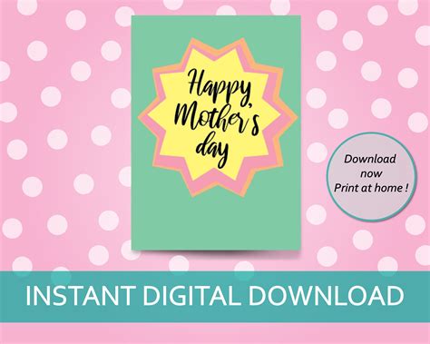 Printable Mothers Day Cards Instant Digital Download Happy Mothers Day Green Flower