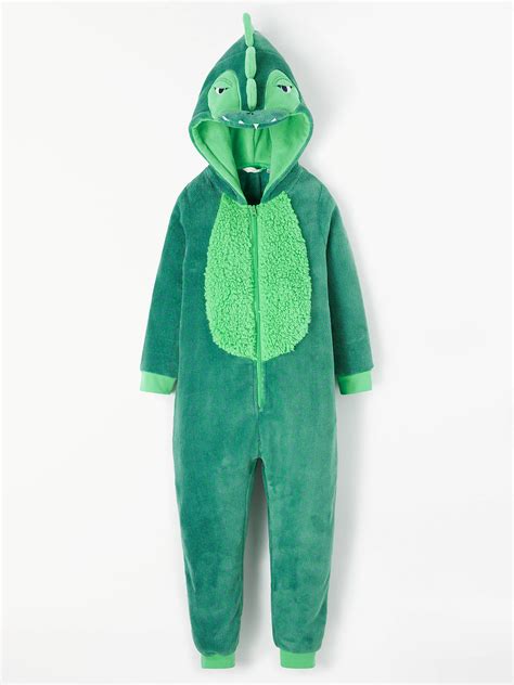 John Lewis And Partners Boys Dinosaur Fleece Onesie Green At John Lewis