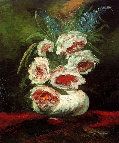15 canvas), a 2) 3 flowers, one flower that's gone to seed and lost its petals and a bud on a royal blue background (no. Vase with Peonies Vincent van Gogh Impressionism Flowers ...
