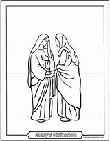 Visitation Coloring Elizabeth Mary Rosary Pages Mysteries Mother Visits Bible Catholic Saints Simple St Easy Joyful Mystery Lady Virgin Saintanneshelper sketch template