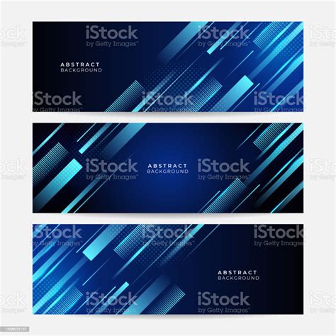 Set Of Blue Banner Background Modern Abstract Gradient Dark Navy Blue