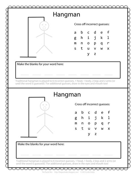 Free Hangman Template Printable Games For Kids Hangman Words Paper