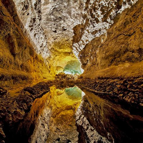 Reflections In The Water In The Cueva De Los Verdes Lanzarote A Lava