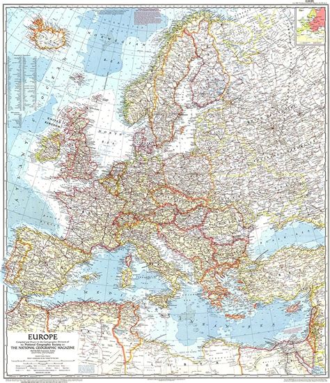National Geographic Europe 1957 Historic Wall Map Series 29 X 33