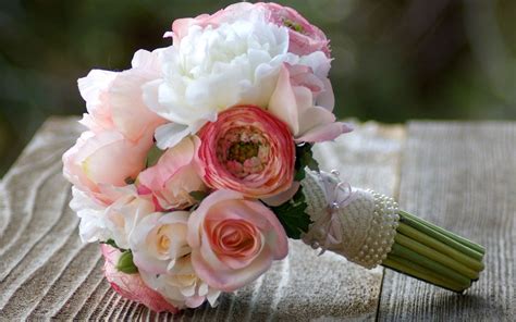 Pink White And Cream Rose Ranunculus And Peony Bridal Bouquet