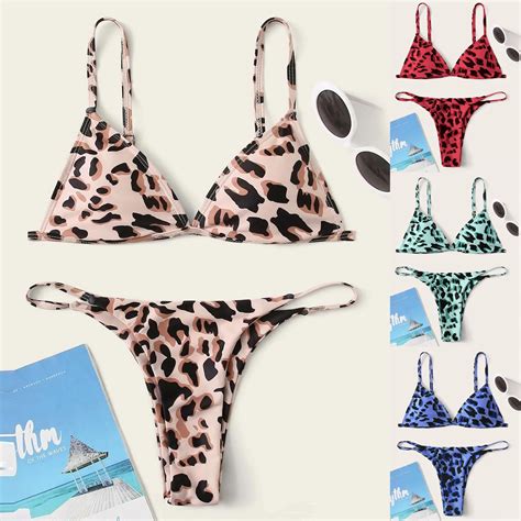 New 2021 Hirigin Sexy Swimsuit Women Leopard Print Bikini Set Push Up Padded Swimwear Swimsuit