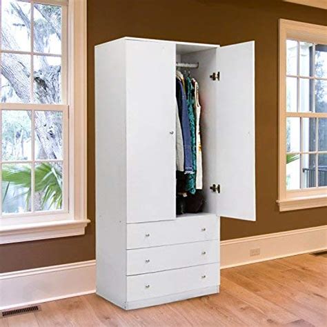 Kinsuite Wardrobe Closet Armoire With 3 Drawers And Hanging Rod 2 Door