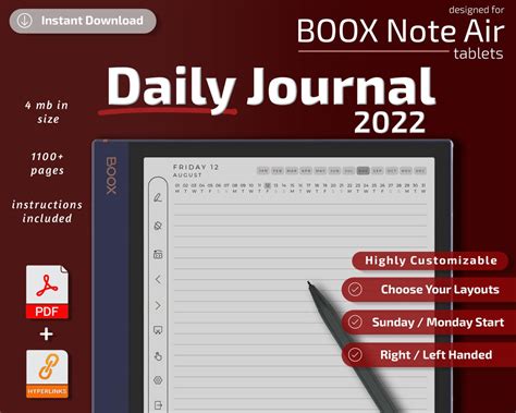 Boox Note Air Templates Daily Journal 2022 Instant Download Etsy