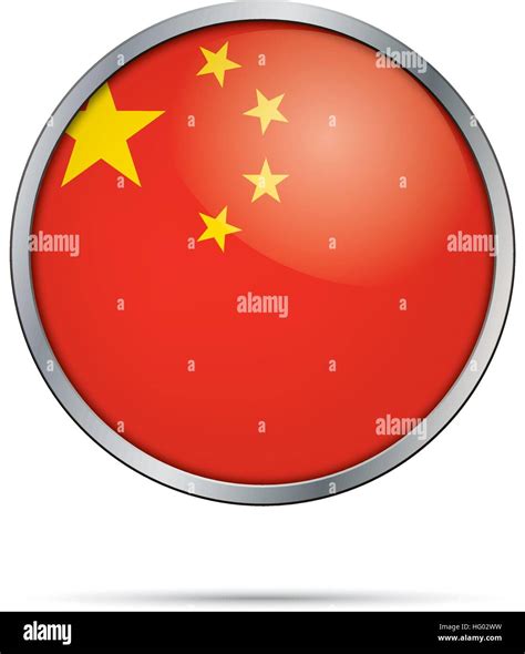 Vector Chinese Flag Button China Flag In Round Glass Button Style With