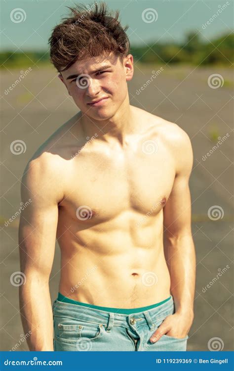Young Adult Male Shirtless Outdoors Stock Image Image Of Teenage