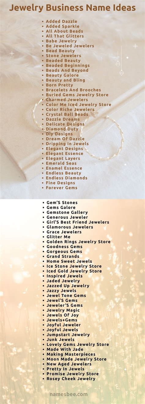 The ideal treatment before a busy day or an evening. 400+ Beautiful & Quirky Names for Jewelry Business See ...
