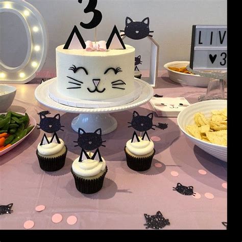 Cat Cupcake Toppers Cat Party Decor Kitten Birthday Cat Etsy Kitty