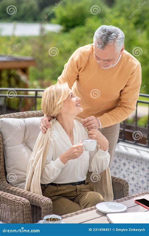 loving man taking care of his wife stock image image of husband covering 231498451