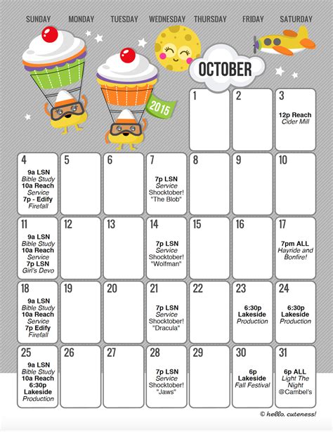 Lakeside Student Nation October 2015 Calendar