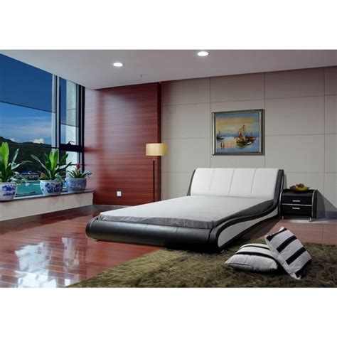 greatime black and white faux leather contemporary platform bed on sale overstock 14030966