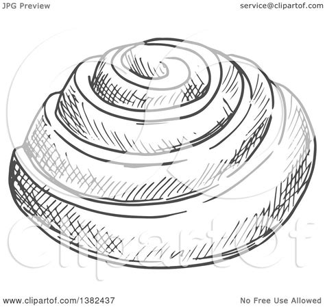 Clipart Of A Gray Sketched Cinnamon Roll Royalty Free Vector