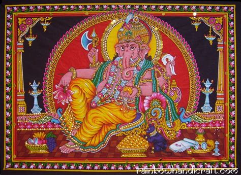 Hindu Elephant God Ganesh Ganesha Sequin Wall Hanging Tapestry Indian