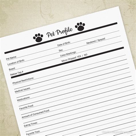 Pet Profile Printable for Pet Owners & Businesses