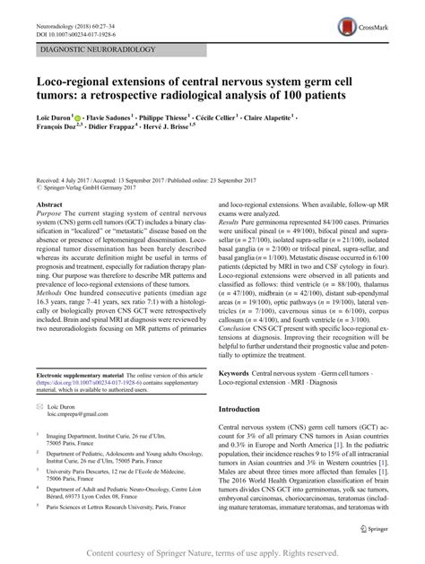 Loco Regional Extensions Of Central Nervous System Germ Cell Tumors A