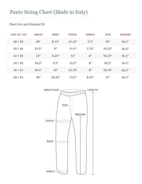 Howard Yount Made In Italy Pants Size Chart Chart Size Chart Bar Chart