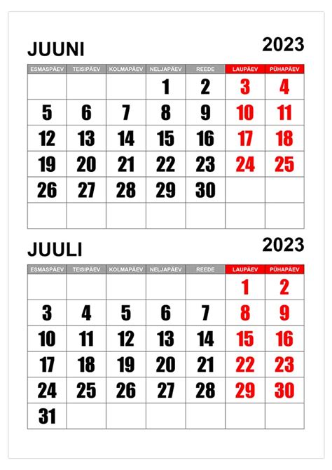 Kalender Juuni Juuli 2023 Kalendridsu Tasuta Eestikeelsed Kalendrid