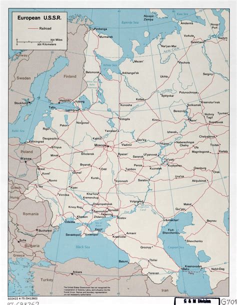 Large Detailed Map Of European USSR With Railroads 1975 Vidiani