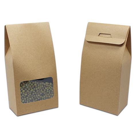 20pcs Kraft Paper Food Packaging Side Gusset Box With Clear Window Screen Folding Carton Snack